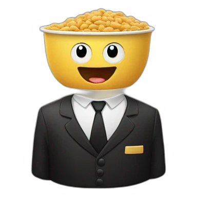 anthropomorphic cereal bowl character wearing a black suit sticker