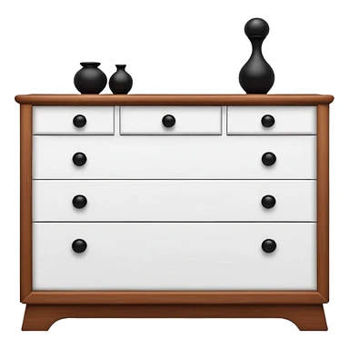 sleek white dresser with black knobs, minimalist charm sticker