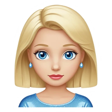 make this real, blond, medium length, blue eyes, 50s, sparkle in the eyes, fun sticker