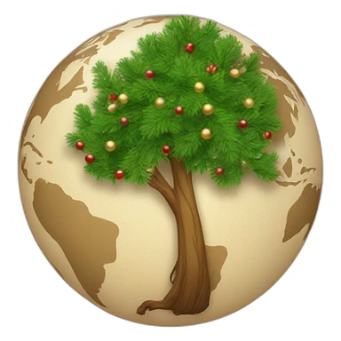 a globe with cristmass tree sticker