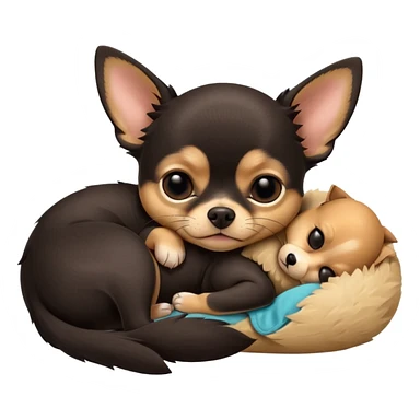A high-resolution photo-realistic digital illustration of a cute black and tan chihuahua with big eyes shut sleeping lazily. sticker