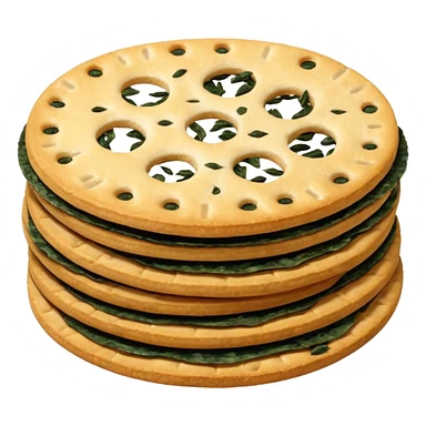 Round crispy Asian crackers with seaweed around sticker