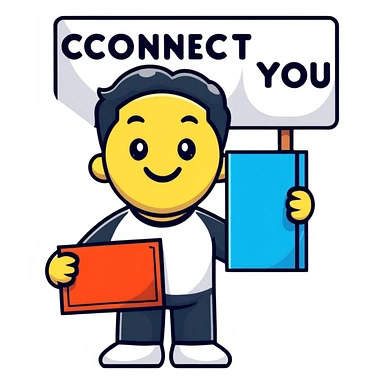 Happy guy holding up a sign with the words connect you sticker