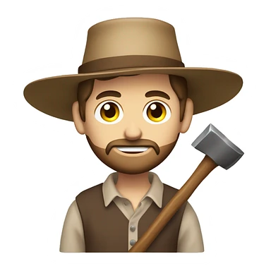 amish brown straw hat and small beard without mustache white skin brown button down shirt half body holding a hammer one photo  sticker