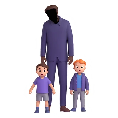 a scared child with a man silhouette behind the back sticker