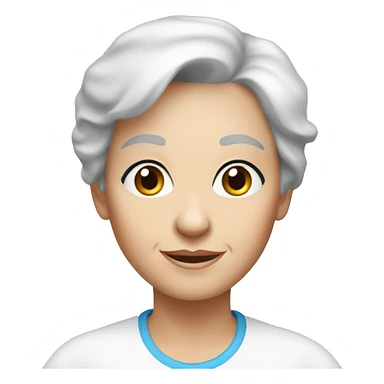 White 63 yrs old woman dark brown hair blue eyes with a white T-shirt sticker