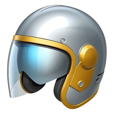 A futuristic helmet emoji made of silver chrome, smooth aerodynamic shape, minimal visor detail, reflective metallic surface, sci-fi aesthetic, iOS emoji style, centered on clean white background sticker