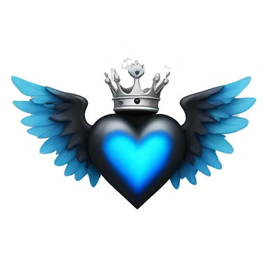 Black heart with wings and blue flames and a silver crown sticker