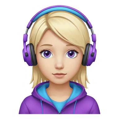 girl blond hair with purple highlights in hair blue eyes and wearing headphones sticker
