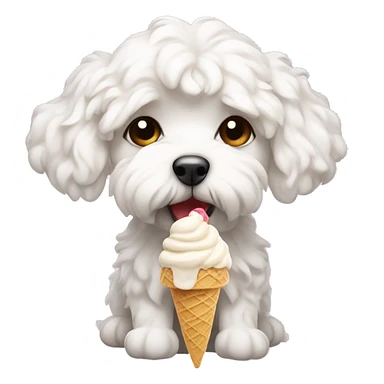 White maltipooeating ice cream cute  sticker