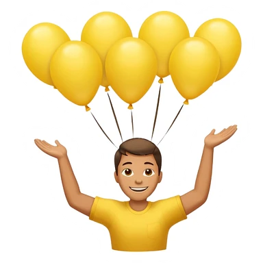 человек зацепился о шарики желтого цвета и летит вверх sticker