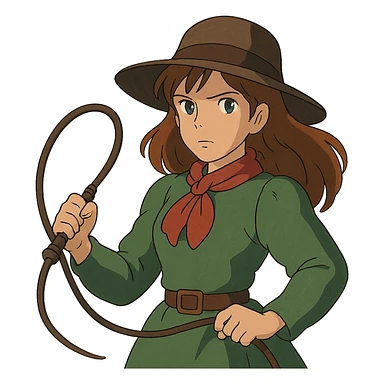 ghibli style woman holding a whip sticker