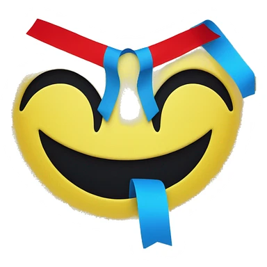 an upside down yellow smiley face with a red outline and a blue smile, the eyes are covered with blue tape sticker