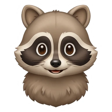 calm raccoon mascot smiling gently, soft eye expression, rounded shapes, subtle joy, muted colors, minimal detail, educational brand style sticker