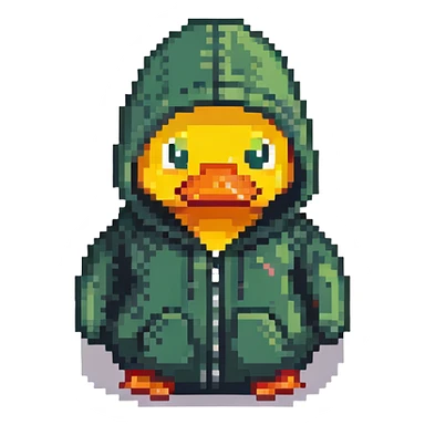 dark green rubber duck with tiny hoodie, hacker sticker