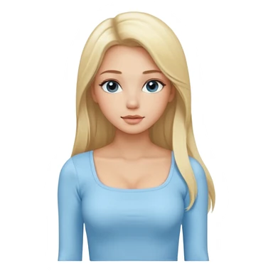 pretty girl blonde long hair makeup light baby blue skin tight square neckline long sleeve top sticker