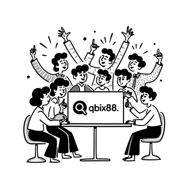 Gaming platform 'qbix88' with large community of players winning together and enjoying benefits sticker