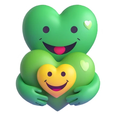 green smiley hugging a green heart sticker