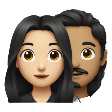 girl with black long hair and boy with black hair and moustache sticker