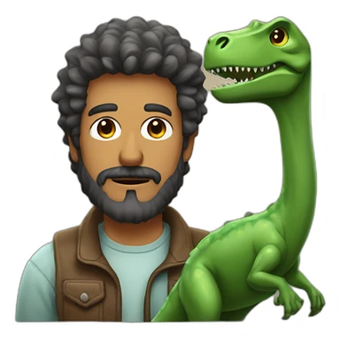 hombre de pelo castaño con barba, y ojos verdes Junto a un dinosaurio sticker