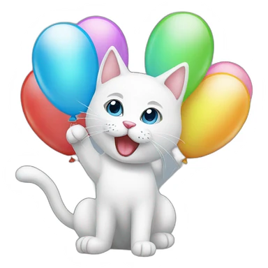white-cat-Celebrating-balloons  sticker