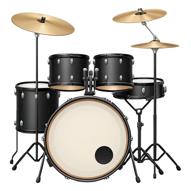 Minimalistic flat vector icon, iOS style, thin black contour on white background. Drum set with two drumsticks above. Clean, no text, no shadows sticker