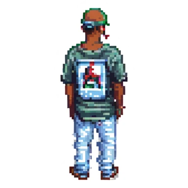 2Pac in the style of pixel art, back view sticker