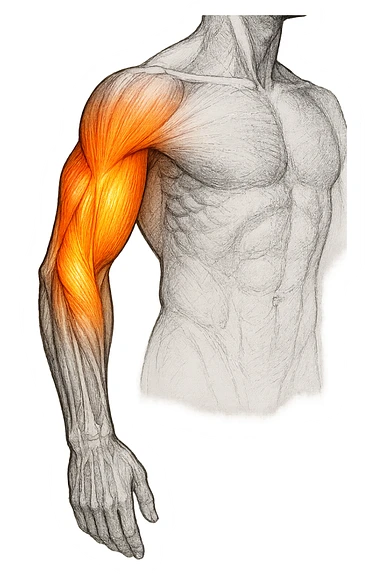 tricipite visto anatomicamente , illumina solo il tricipite, il resto fallo in bianco e nero sticker