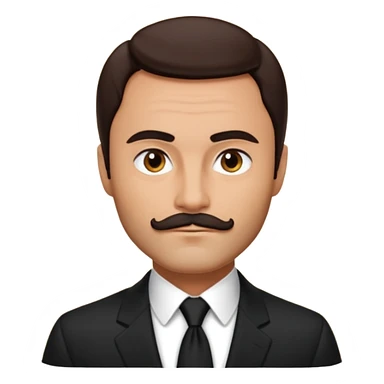 John Saxon with dark brown hair and short mustache, black suit, tan skin sticker