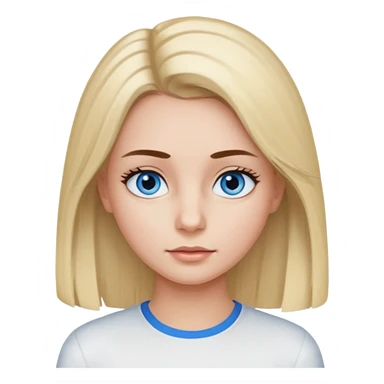 ragazza con capelli piastrati truccata con mascara, occhi azzurri e maglietta attillata bianca a maniche lunghe sticker