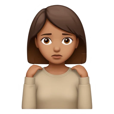 a brown girl with short brown hair wearing a beige full sleeve and looking sad sticker