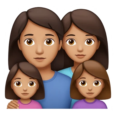 Family portrait with father with dark brown hair and black eyes, mother with light brown hair and brown eyes, three brown little girls with brown eyes sticker