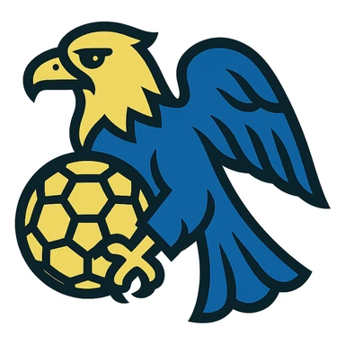 icon of an eagle holding a soccer ball, inspired by Club América, blue and yellow sticker