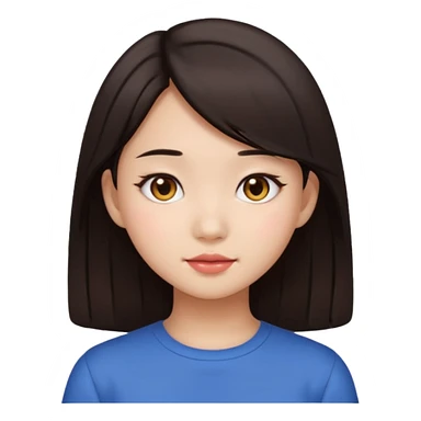 clean girl aesthetic emoji, asian beautiful dark brown hair sticker
