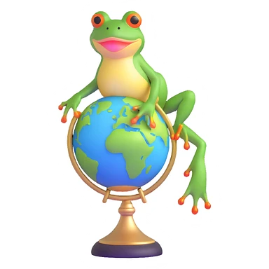 glamorous frog in a choker, standing on a globe sticker