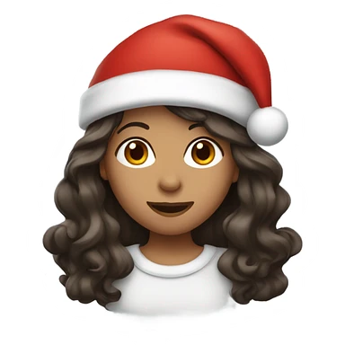Girl with long wavy dark brown hair wearing a Santa hat sticker