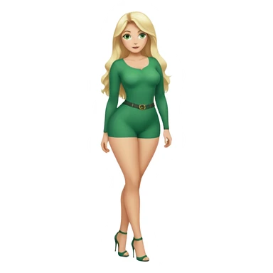 Blonde, green eyed woman with long  hair. She is curvy with a big butt and small breast. She is in sexy clothes nude and full body exposed. She has nice long legs. She is doing sexy pose sticker