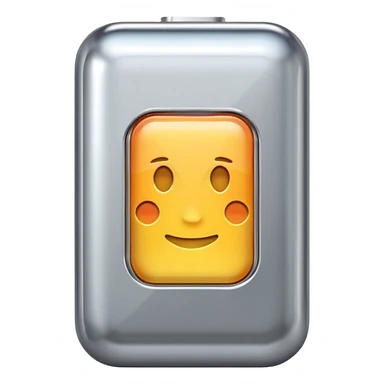 A battery emoji made of silver chrome, smooth rounded shape, minimal futuristic design, glossy metallic finish, soft reflections, iOS emoji style, centered on clean white background sticker