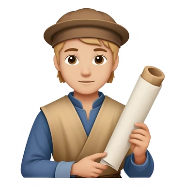 young painter apprentice with roll of paper, medieval age sticker