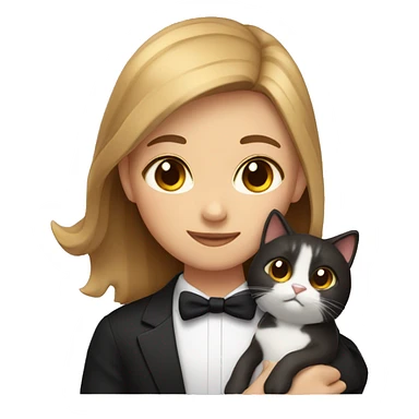 girl with light brown hair & brown eyes hugging tuxedo cat emoji sticker