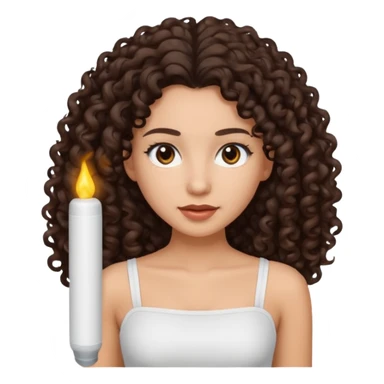 Woman with light skin and dark brown eyes and dark brown long curly hair and white tube top sticker