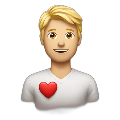 blond man holding heart sticker