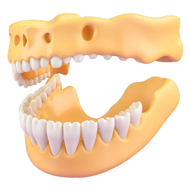 A 3D model of a human jawbone in a realistic style, highlighting the structure and details of the bone and teeth. sticker