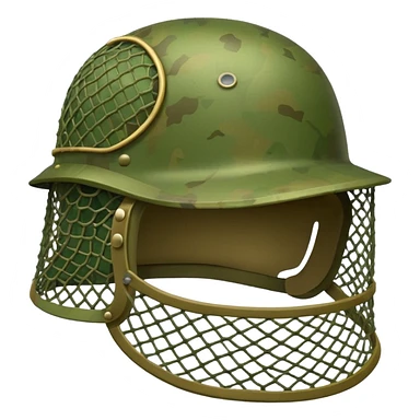 Military helmet with camouflage netting
 sticker