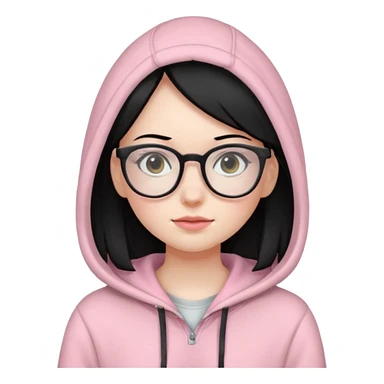 Girl wearing light pink hoodie with glasses pale skin and black hair sticker