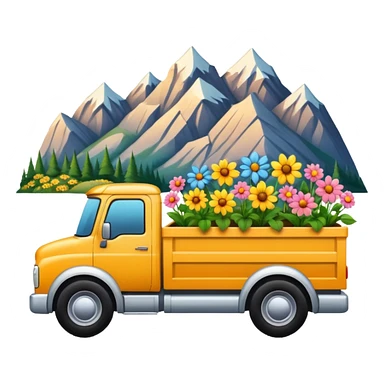 truck with mountains and flowers in the truck bed sticker