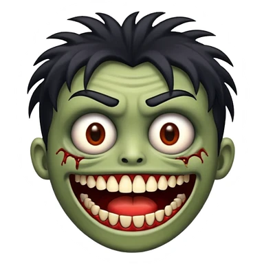 me faça o emoji de uma zumbi estilio IOS so que com o cabelo curto e preto de franja sticker