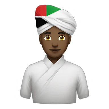 man with a white turbin holding Sudan flag sticker