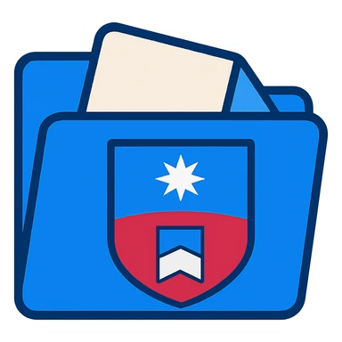 Apply the emblem with the blue, red, and white flag and white star on the front of the blue folder icon. Keep the style flat and modern with a fully transparent background. Prioritize clarity and recognizability, ensuring the emblem is clearly visible on the folder. sticker
