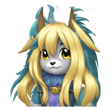 Anthro Sona Cool Edgy Cute Legendary Colorful Shy Shiny Fakemon-Fantasy-Creature With Long Hair-Mane Full Body Detailed High Quality sticker